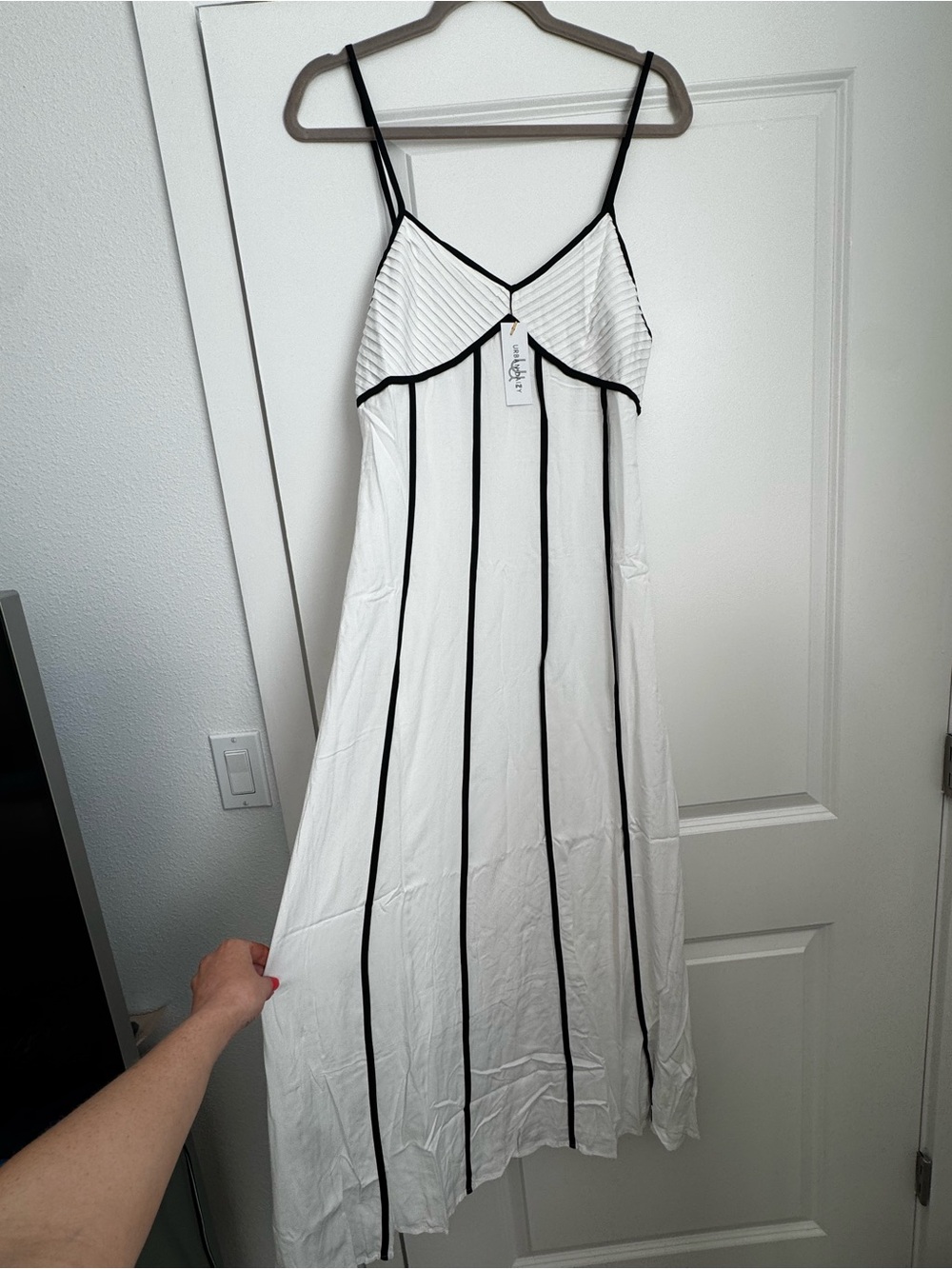White Maxi Slip Dress with Black Piping